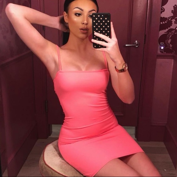 Neon Pink Strappy Bodycon Mini Dress - Picture 2 of 8